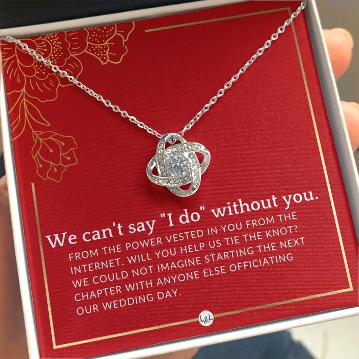 ShineOn Fulfillment Necklaces Wedding Officiant Proposal From The Power Vested In You From The Internet Female Officiant Necklace Red and Gold Wedding Theme