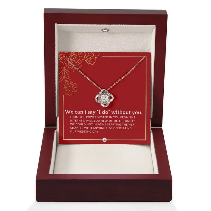 ShineOn Fulfillment Necklaces Wedding Officiant Proposal From The Power Vested In You From The Internet Female Officiant Necklace Red and Gold Wedding Theme