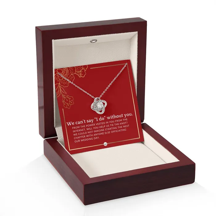 ShineOn Fulfillment Necklaces Wedding Officiant Proposal From The Power Vested In You From The Internet Female Officiant Necklace Red and Gold Wedding Theme