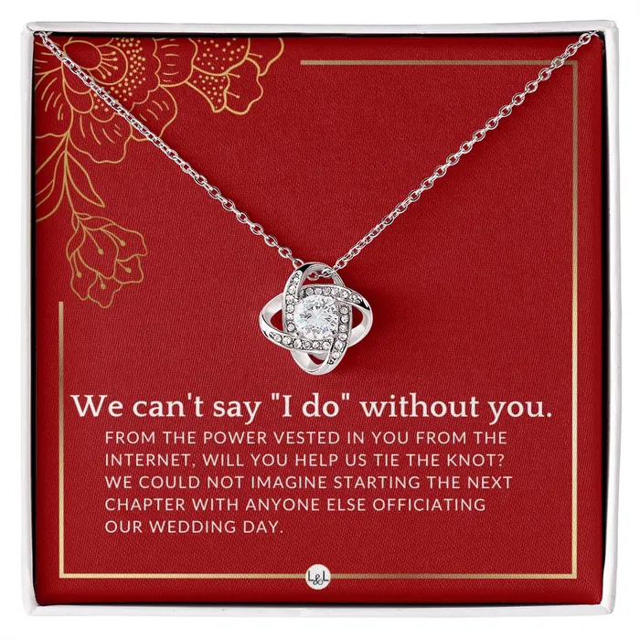 ShineOn Fulfillment Necklaces Wedding Officiant Proposal From The Power Vested In You From The Internet Female Officiant Necklace Red and Gold Wedding Theme