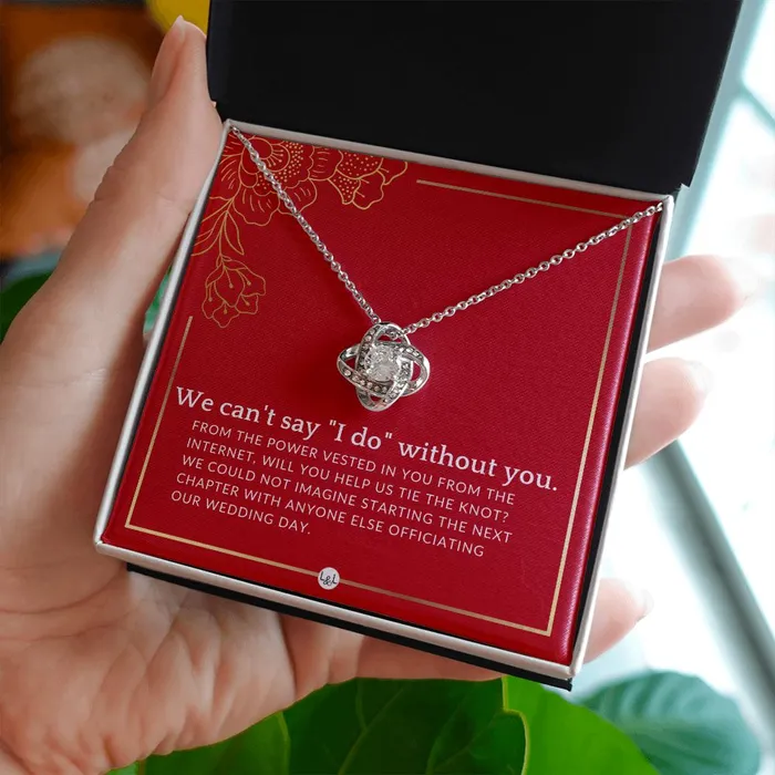 ShineOn Fulfillment Necklaces Wedding Officiant Proposal From The Power Vested In You From The Internet Female Officiant Necklace Red and Gold Wedding Theme