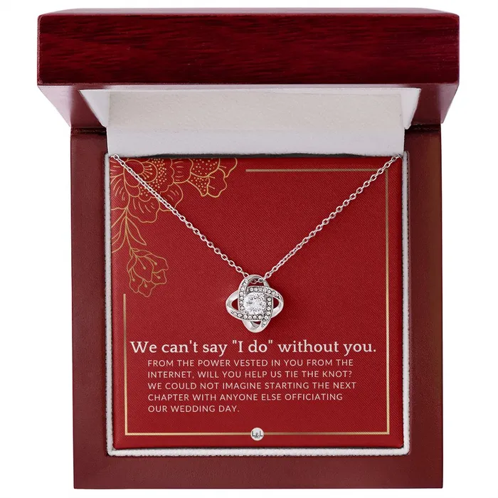 ShineOn Fulfillment Necklaces Wedding Officiant Proposal From The Power Vested In You From The Internet Female Officiant Necklace Red and Gold Wedding Theme