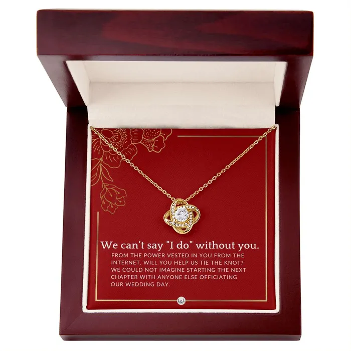 ShineOn Fulfillment Necklaces Wedding Officiant Proposal From The Power Vested In You From The Internet Female Officiant Necklace Red and Gold Wedding Theme