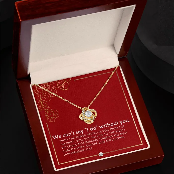 ShineOn Fulfillment Necklaces Wedding Officiant Proposal From The Power Vested In You From The Internet Female Officiant Necklace Red and Gold Wedding Theme
